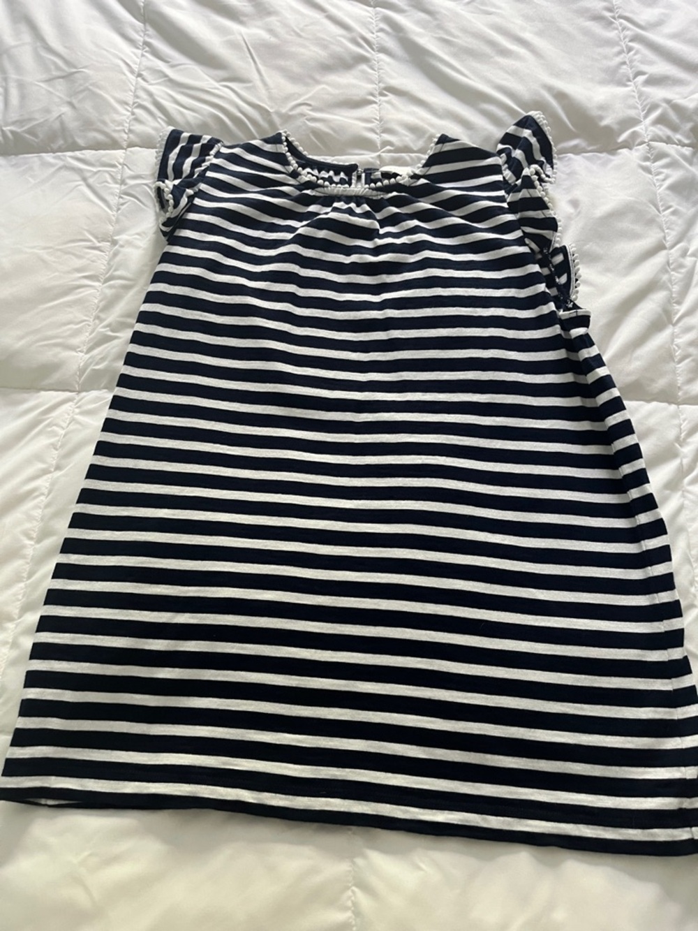 crown & ivy Navy and White Striped Flutter-Sleeve Top